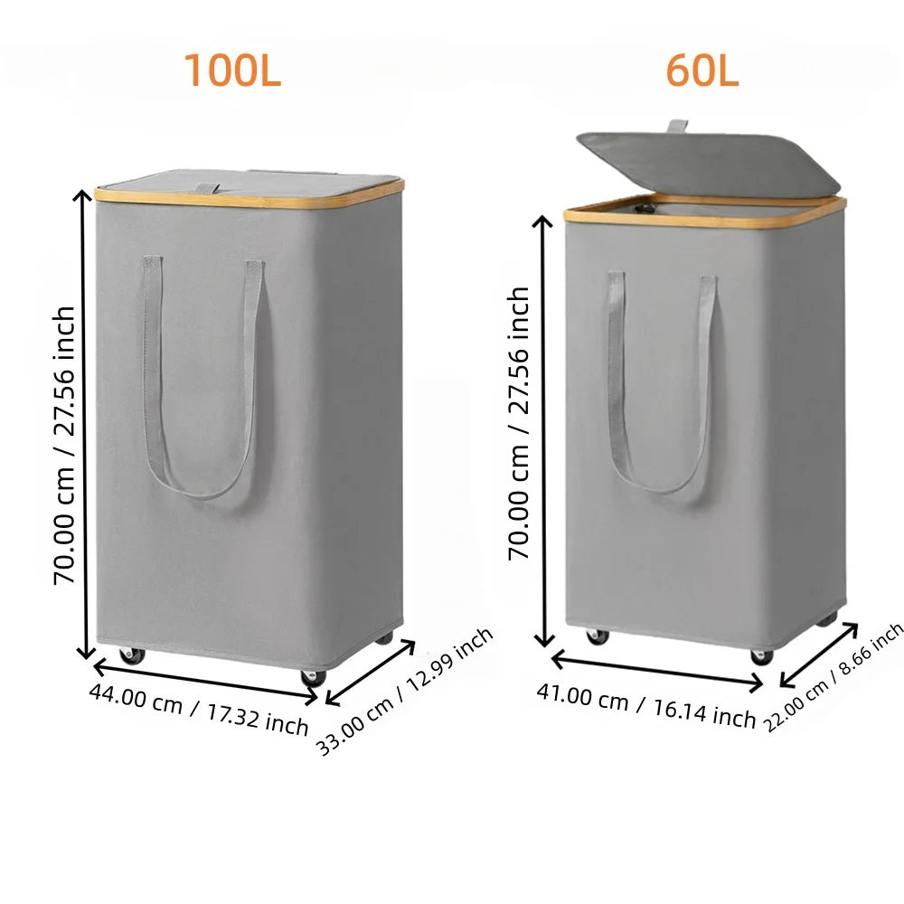 Foldable Laundry Basket with Wheels & Detachable Liner