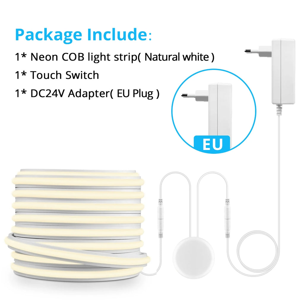 COB Neon Silicone LED Strip Light — Touch & Gesture Control, Dimmable