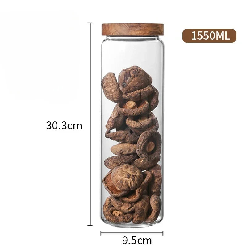 Glass Airtight Canister with Wooden Lid — Japanese Style, Kitchen & Pantry