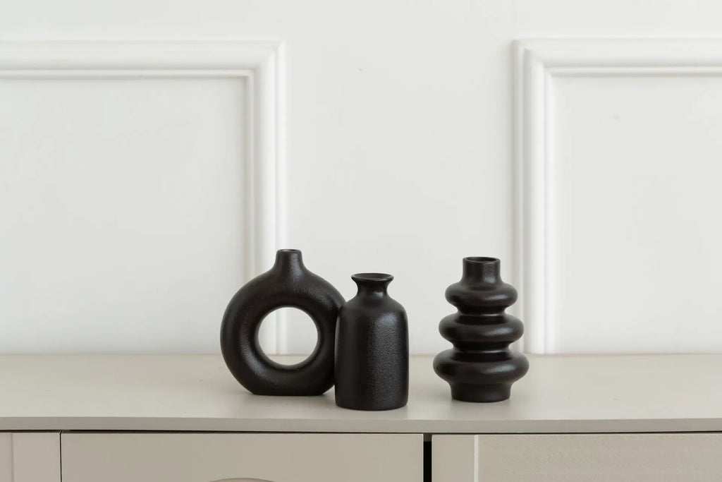 White Ceramic Bohemian Vase Set of 3