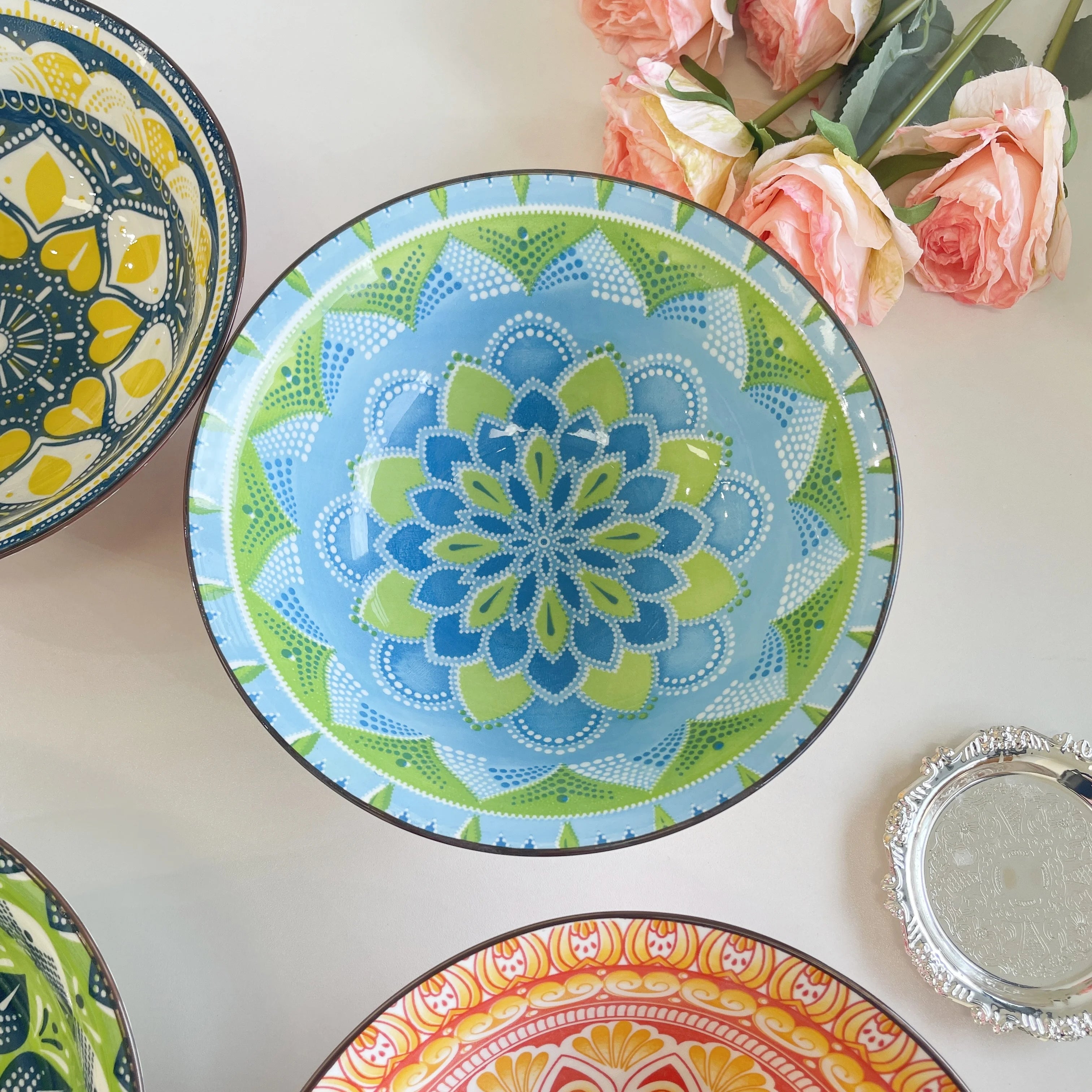 Bohemian Ceramic Soup Bowl — Microwave & Dishwasher Safe, Set of 1 or 4