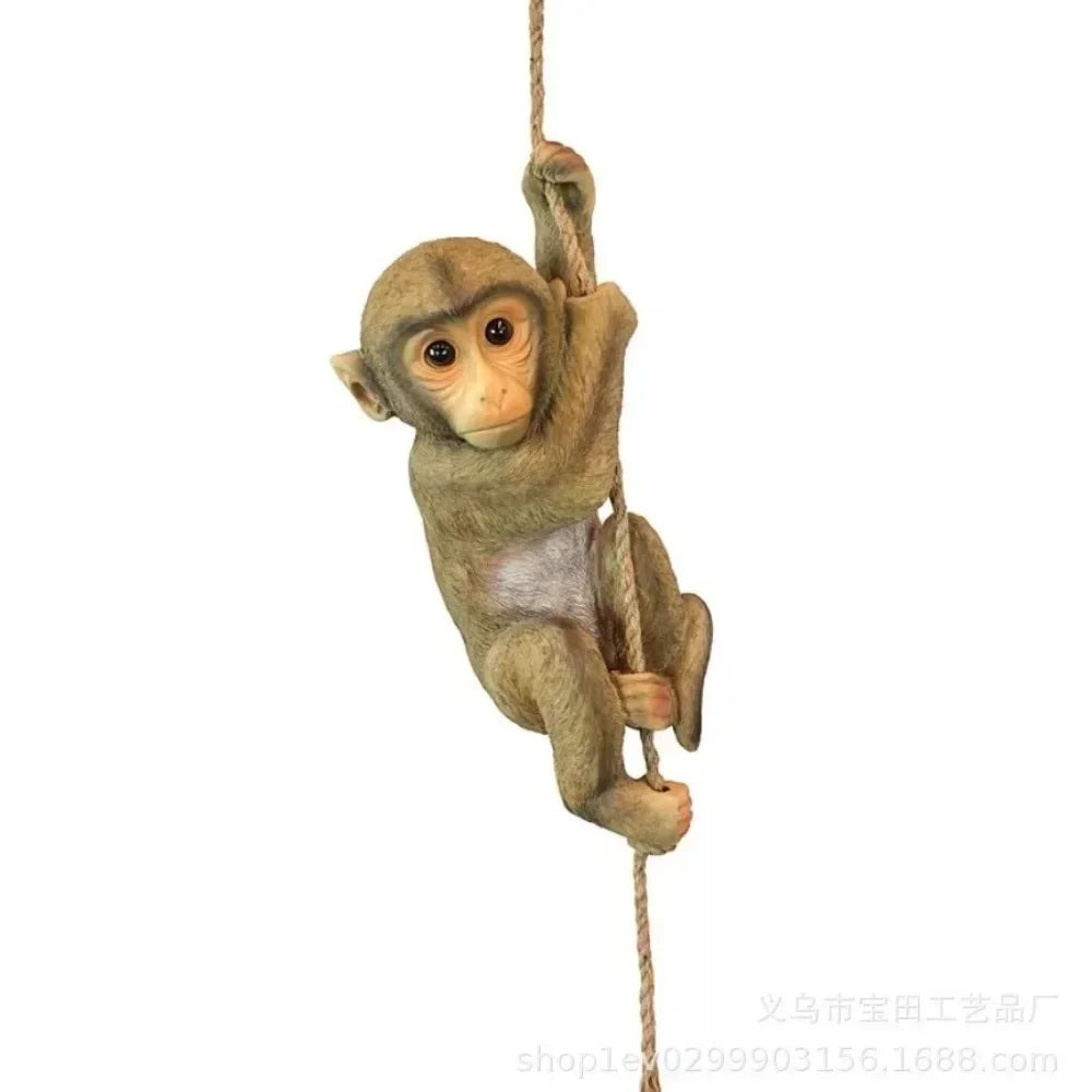 Resin Climbing Monkey Garden Figurine — Weatherproof Hanging Ornament