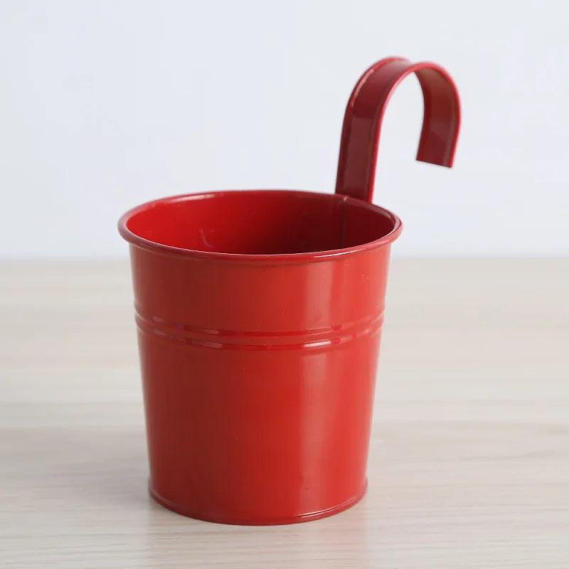 Metal Iron Hanging Flower Pot – Colorful Balcony Bucket Planter (10 Colors)