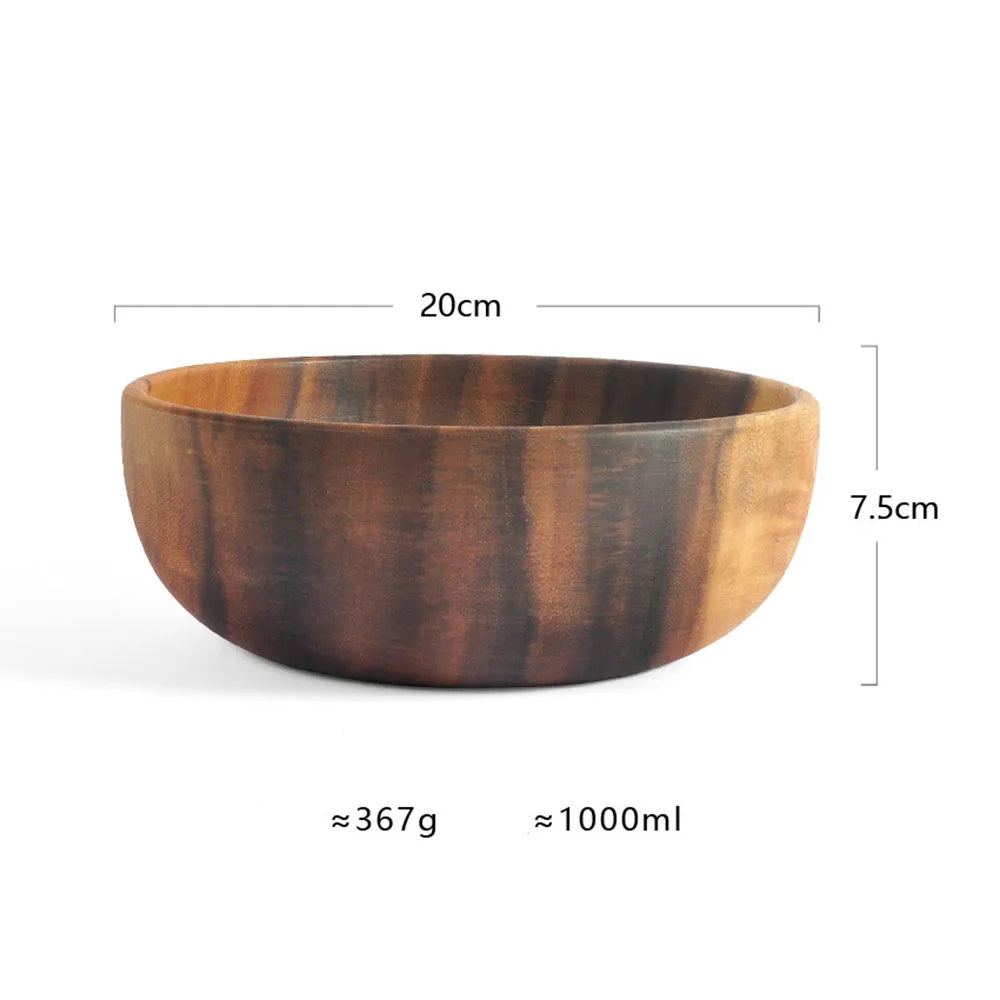 Natural Acacia Wood Salad Bowl — Handmade, Multiple Sizes