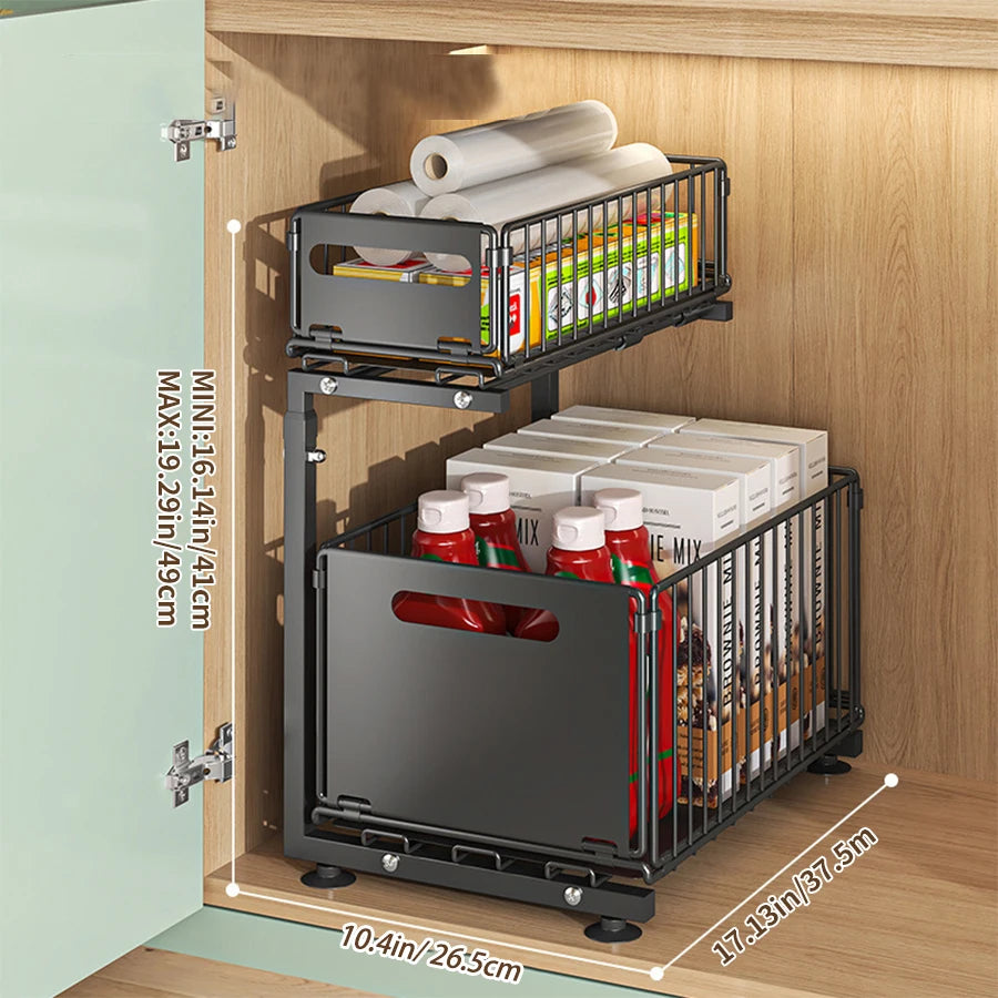 2-Tier Adjustable Pull-Out Under Sink Organizer