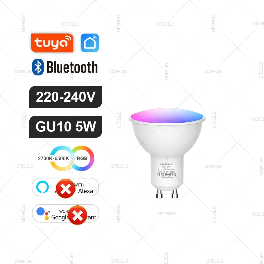 Tuya Smart Bulb — ZigBee, WiFi or Bluetooth, E27 / E14 / GU10, RGBCW