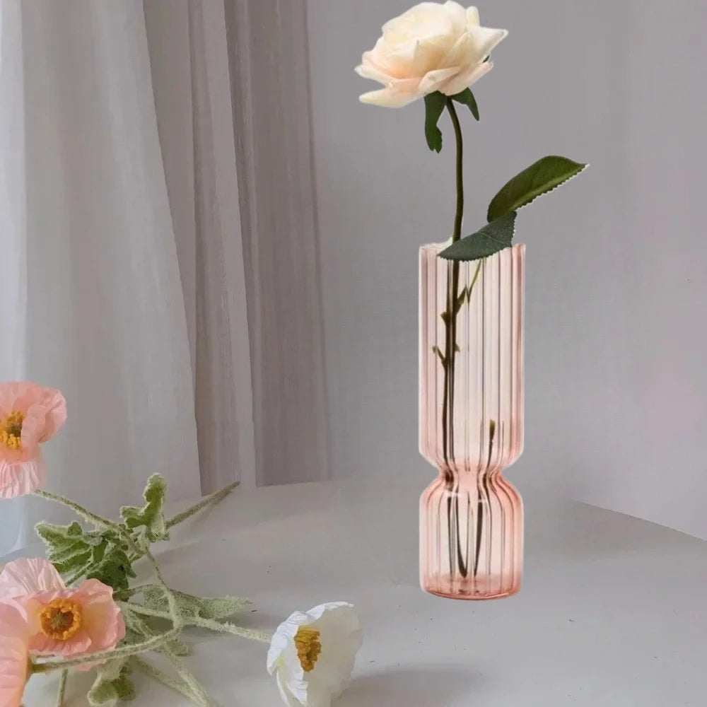 Nordic Striped Colourful Glass Vase — Hydroponic Tabletop Decoration