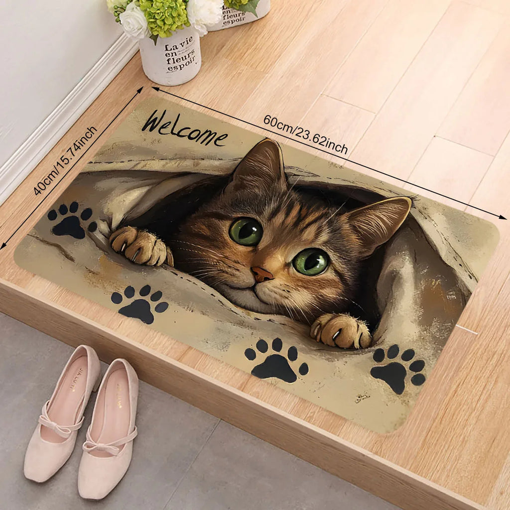 VIKAMA Cute Cat Door Mat – Fade Resistant Polyester Rug for Indoor & Outdoor