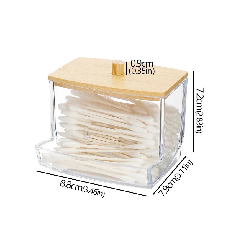 Acrylic Cotton Pad & Swab Dispenser with Bamboo Lid — Stackable Bathroom Jar