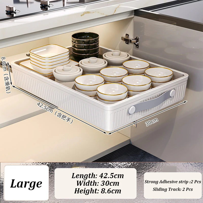 Kitchen Sliding Drawer Cabinet Organizer with Handle — No-Drill, Multipurpose
