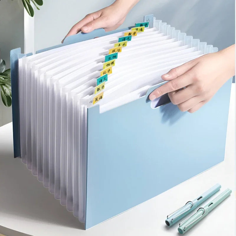 13-Pocket Accordion File Organizer — A4 Expanding Folder with Label Pockets