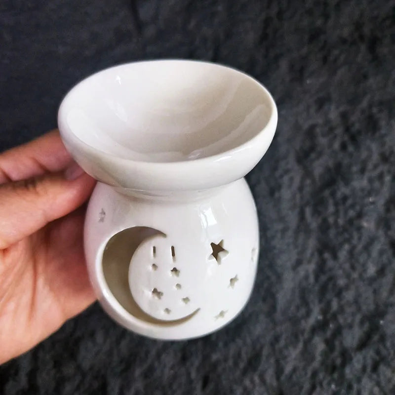 White Ceramic Incense & Essential Oil Burner — Candle Heating Aromatherapy Holder