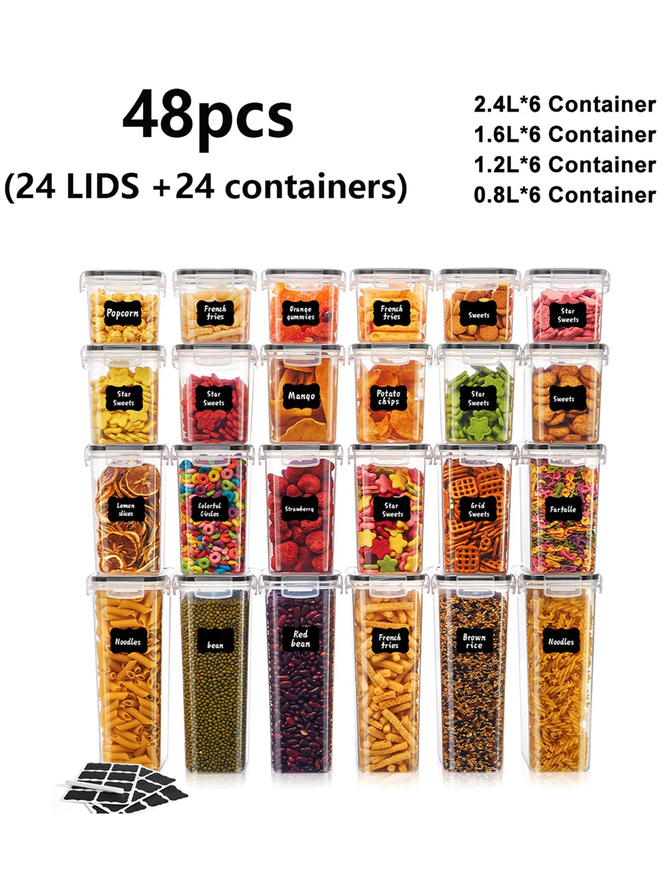 Airtight Food Storage Containers with Lids — Set of 24 or 48