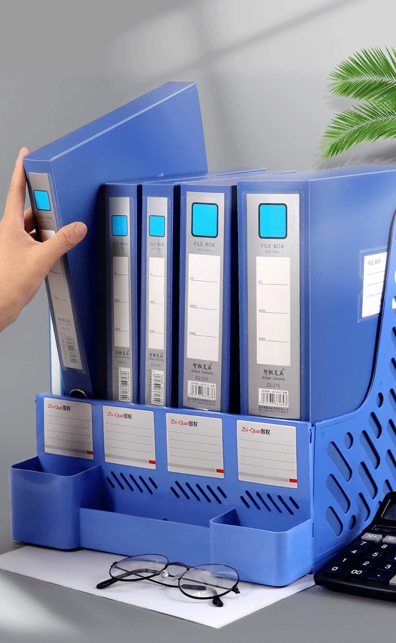 PP Standing A4 File Box — Waterproof Document Organizer, 3 Spine Widths