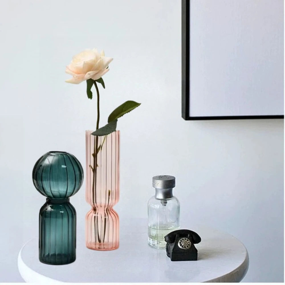 Nordic Striped Colourful Glass Vase — Hydroponic Tabletop Decoration