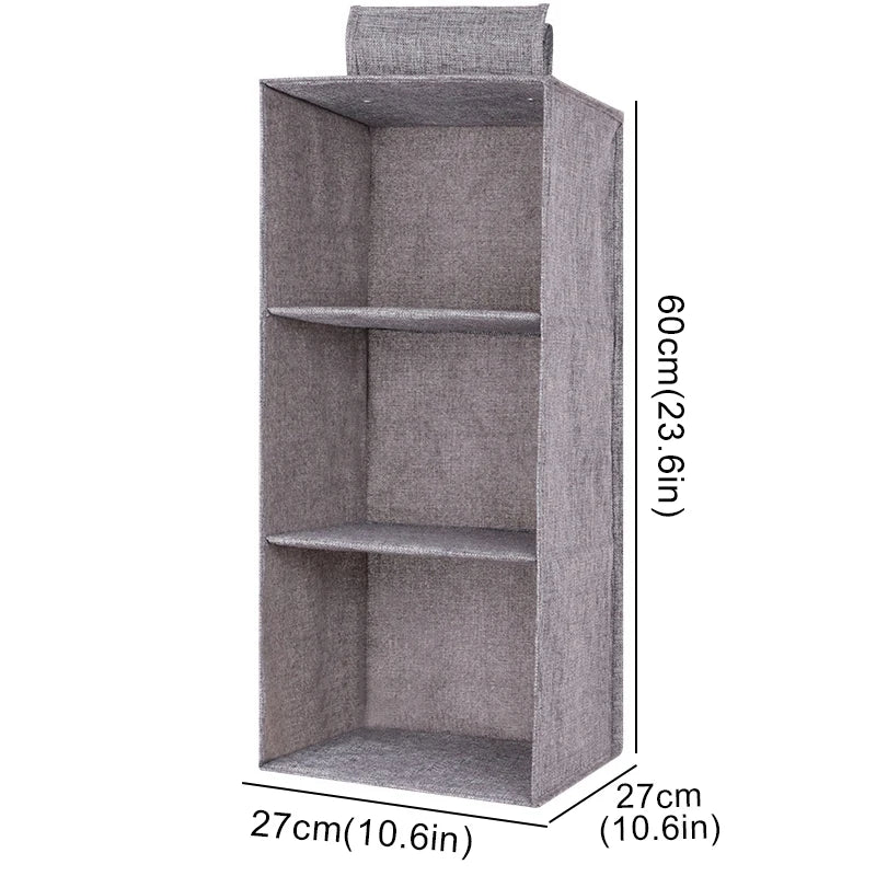Cotton Linen Hanging Wardrobe Organizer with Drawers — Foldable Closet Shelves