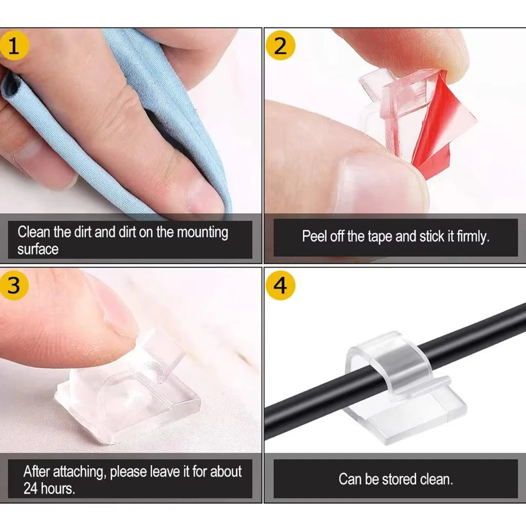 Self-Adhesive Acrylic Cable Clips — Wire Holder & Cord Organizer