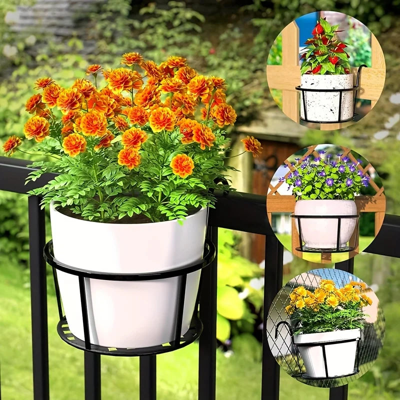 Iron Art Hanging Flower Pot with Hook – Metal Balcony Basket Planter (1/2/3 Pack)