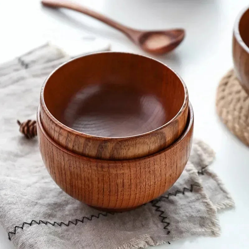 Japanese Style Jujube Wood Round Bowl — Soup, Rice & Children’s Tableware