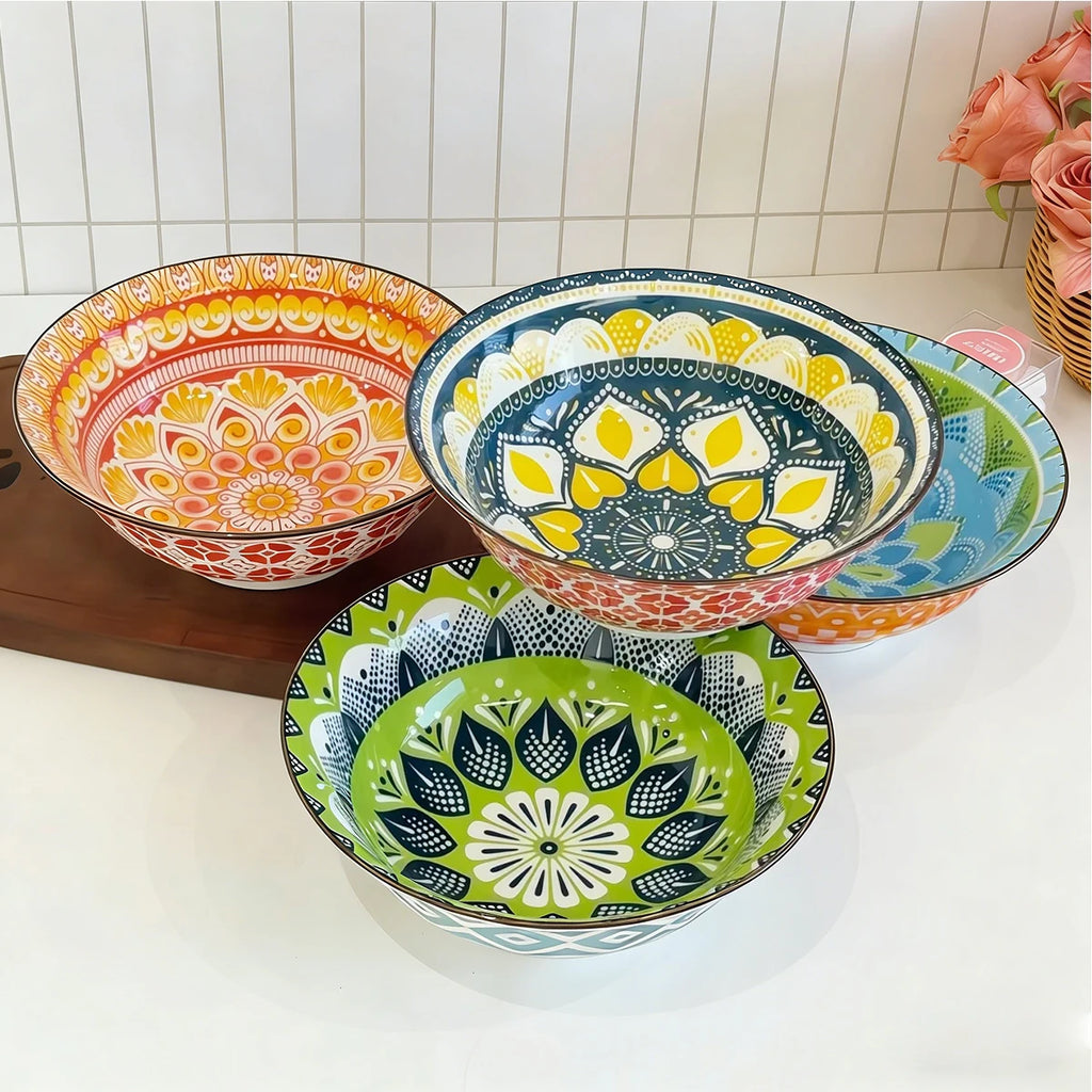 Bohemian Ceramic Soup Bowl — Microwave & Dishwasher Safe, Set of 1 or 4
