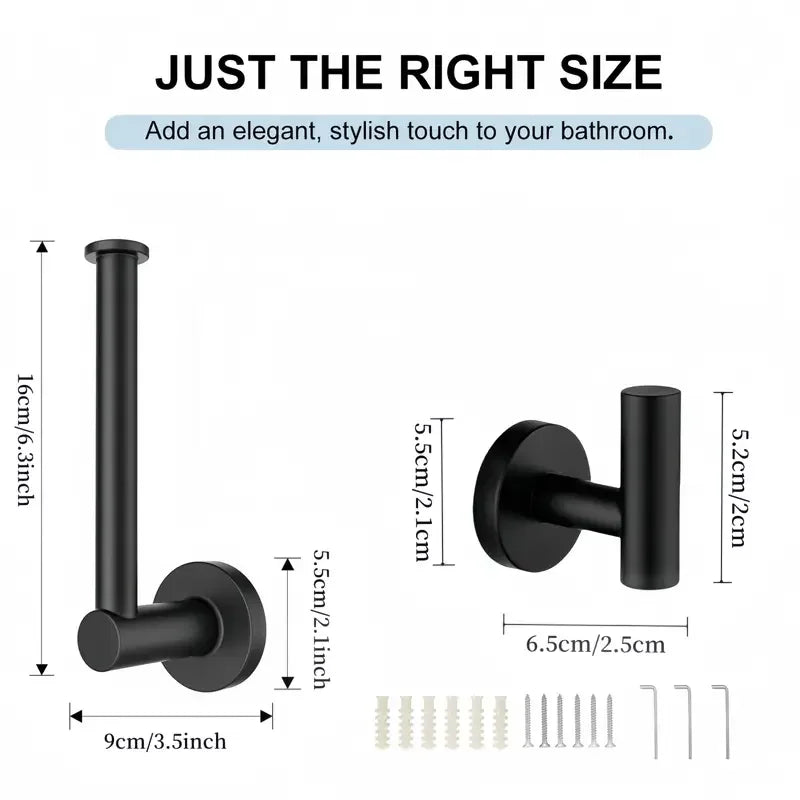 3-Piece Stainless Steel Bathroom Hardware Set — Towel Holder & Toilet Paper Holder