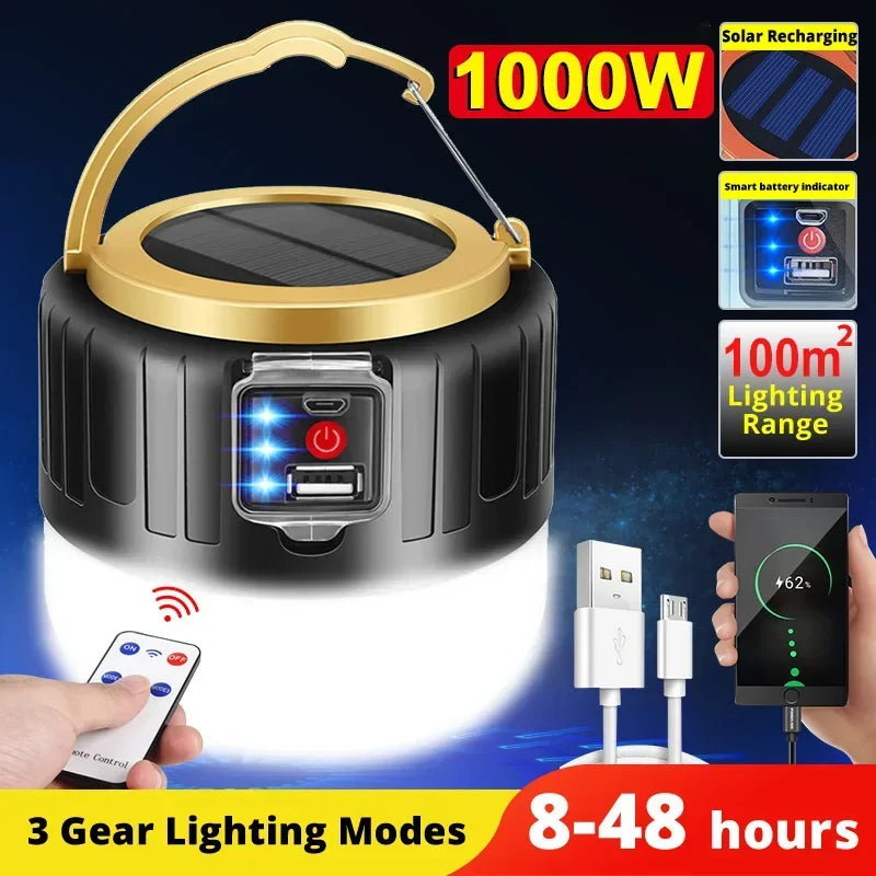 NEWBIRTH Solar LED Camping Lantern – IPX6 Waterproof Rechargeable Light with Remote Control & 3 Modes